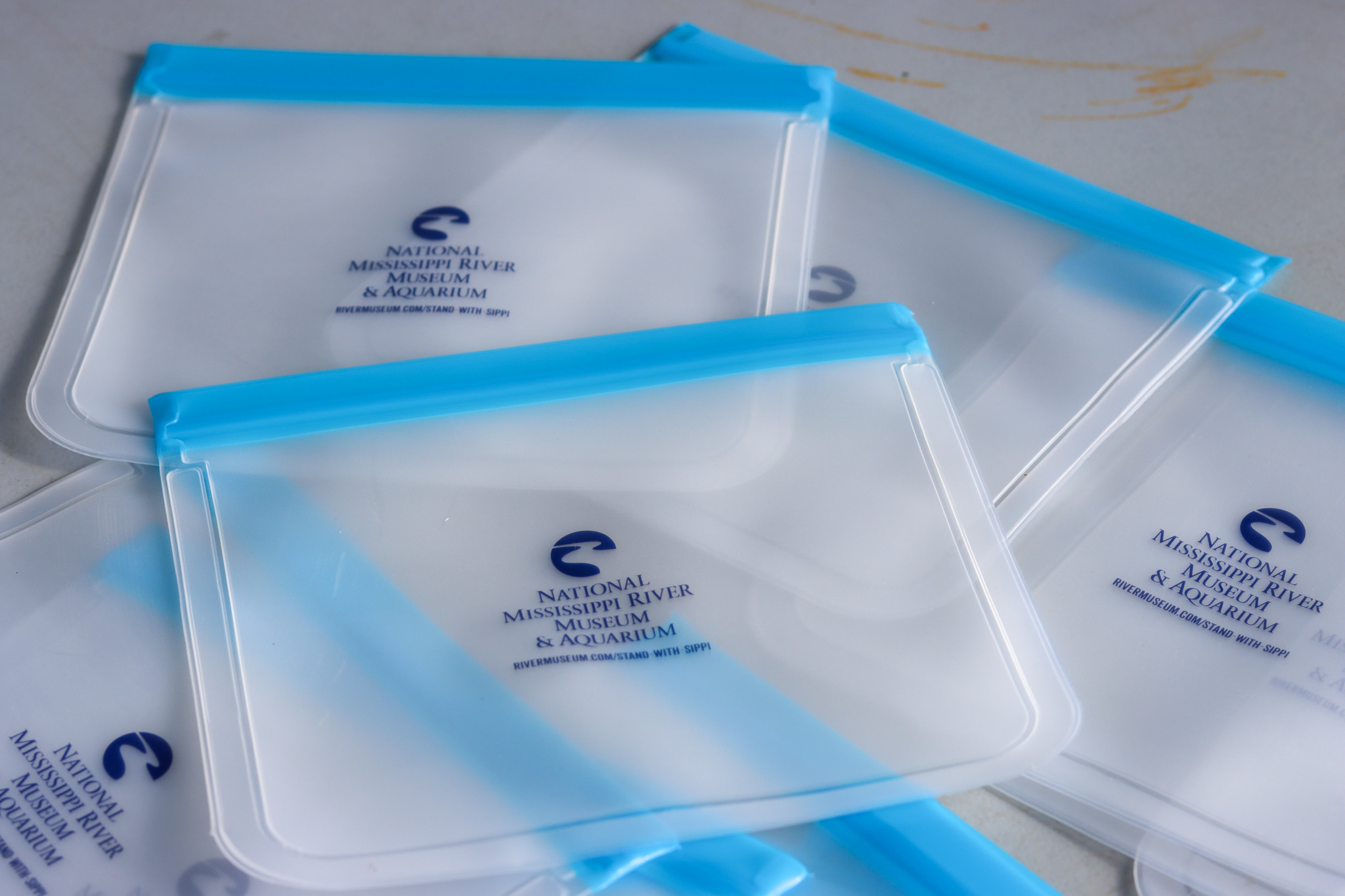 reusable and resealable bags with River Museum logo