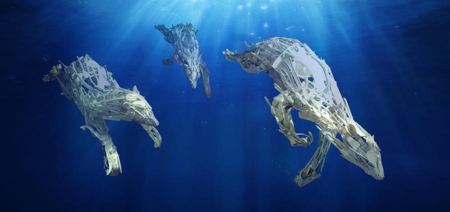 sculpture of polar bears created from reclaimed items