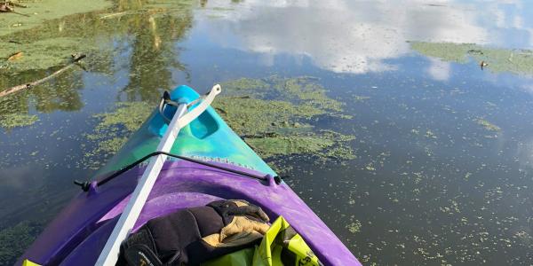 kayaking on a river cleanup