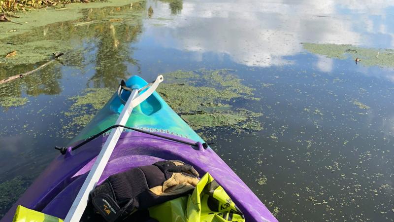 kayaking on a river cleanup