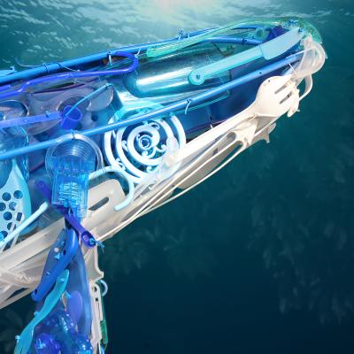 whale sculpture made out of reclaimed materials